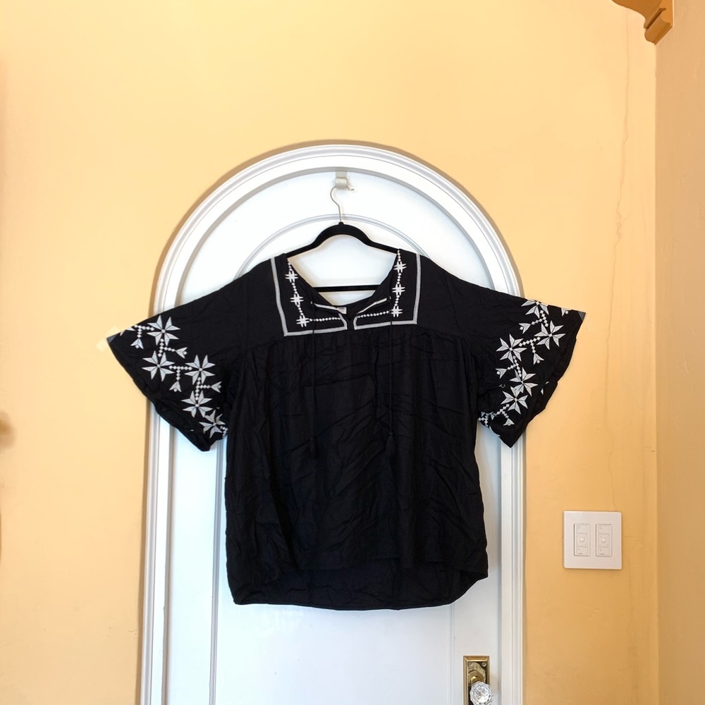 Boho black top with embroidery detail